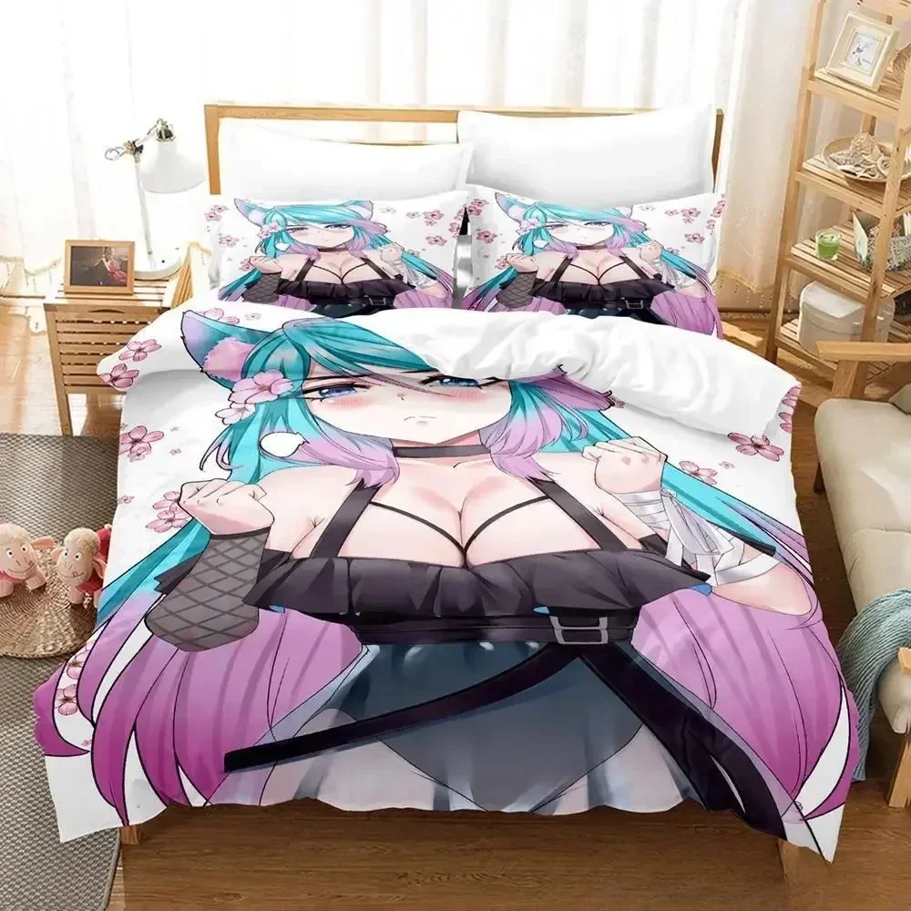 

3D Anime Sexy Girls Silvervale VTuber Bedding Set Printed With Pillowcase Bed Duvet Cover Soft Queen King Size Bedclothes Home