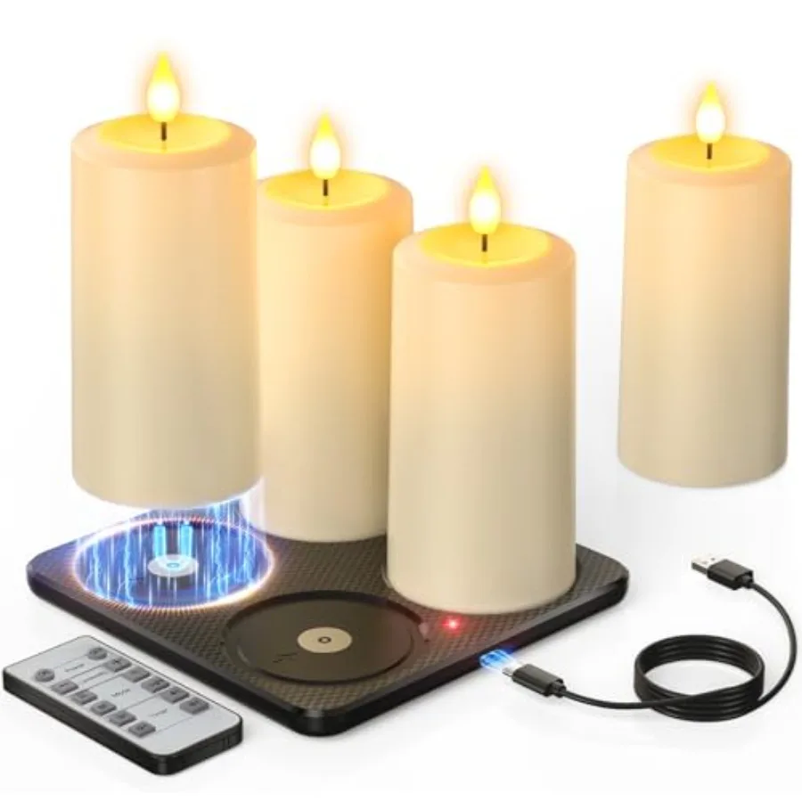 

Перезаряжаемые беспламенные светодиодные свечи-столбики с пультом ДУ и магнитной зарядной базой, 4 шт., водонепроницаемые, с эффектом мерцания и таймером