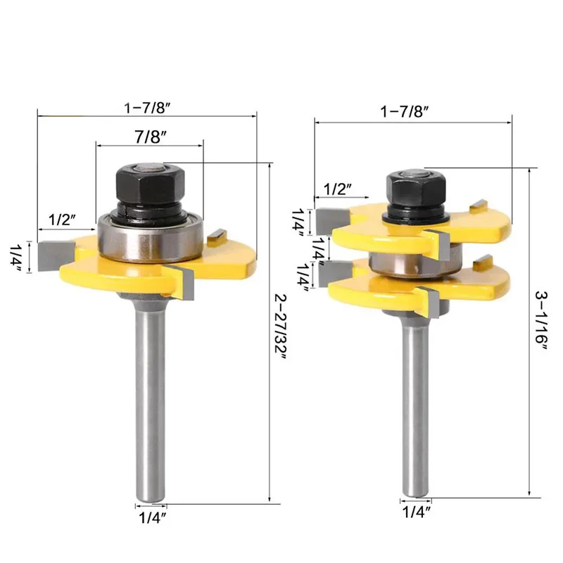 2 pc 6mm 1/4 inch Shank high quality Tongue & Groove Joint Assembly Router Bit Set 3/4