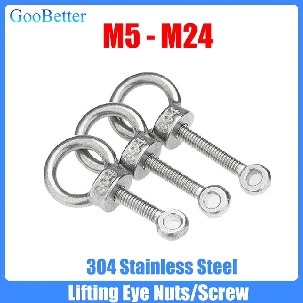 

1-20Set Lifting Eye Nuts/Screw M5 M6 M8 M10 M12 M14 M16 M18 M20 M24 304 Stainless Steel Ring Eyebolt Hooking Nut And Screws