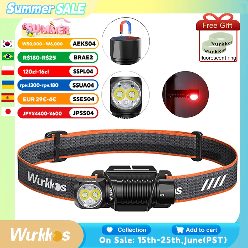 Мини-налобный фонарь Wurkkos HD12, 850 люмен, перезаряжаемый фонарик, 14500/AA, IP68, магнитный фонарь с белыми и красными огнями для рыбалки Мини-налобный фонарь Wurkkos HD12, 850 люмен, перезаряжаемый фонарик, 14500/AA, IP68, магнитный фонарь с белыми и красными огнями для рыбалки