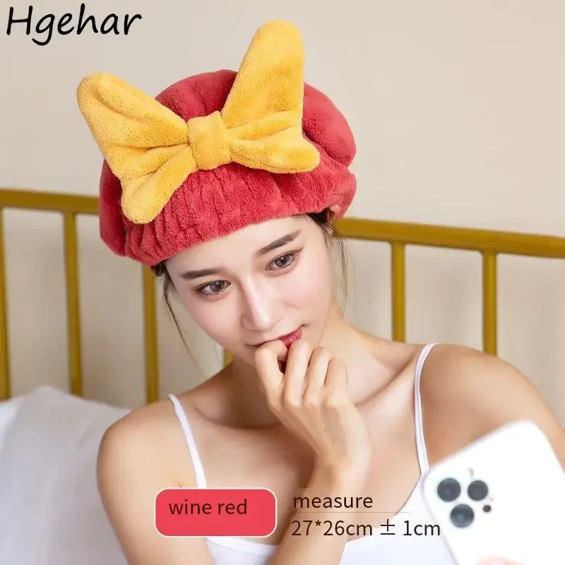 Coral Velvet Shower Caps Soft Korean Cute Water-absorbent Thicker Bathroom Sauna Head Wrap Hair Towel Bow Durable Quick Dry Spa