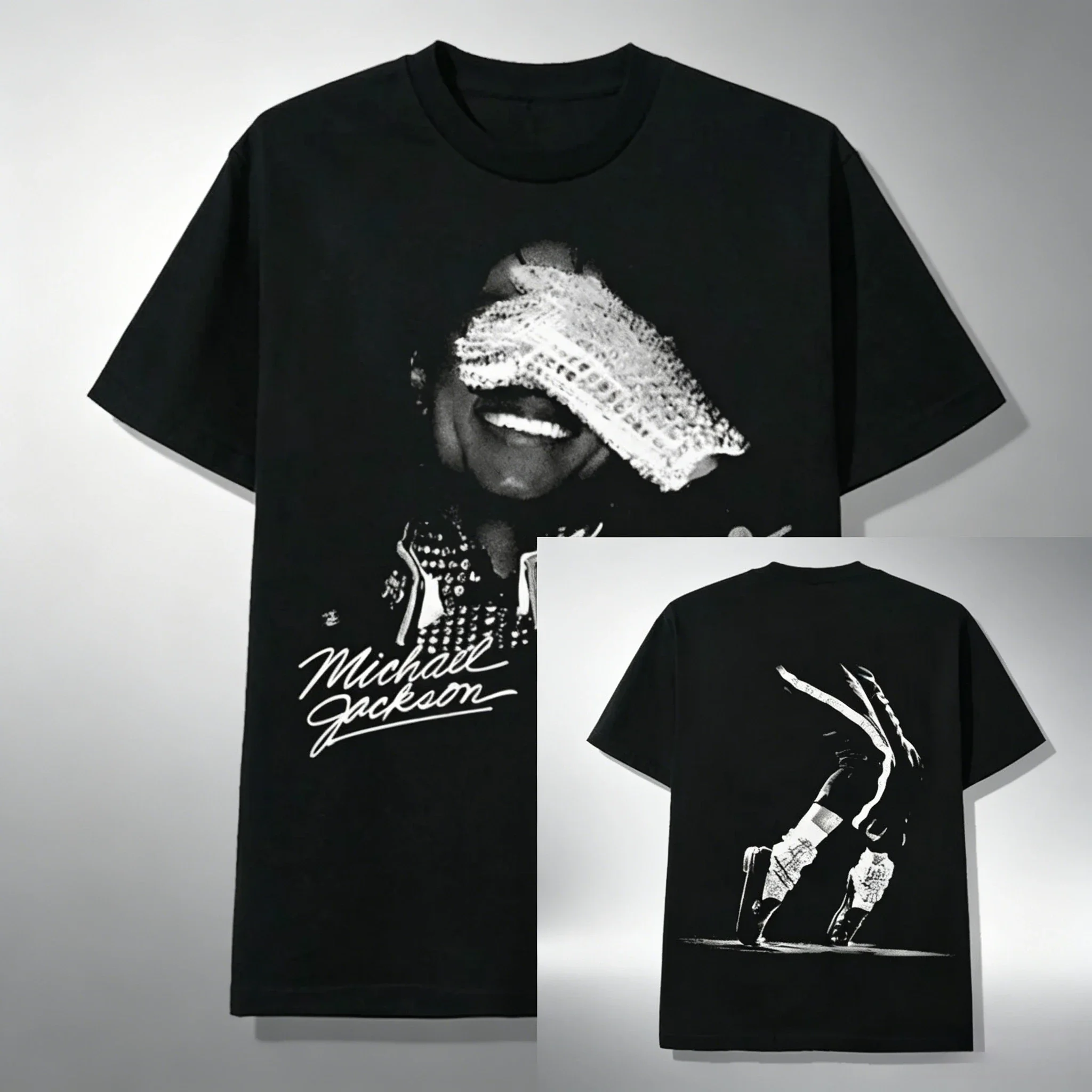 Camiseta Gráfica de Algodão com Retrato e Assinatura Dourada de Michael Jackson Verão 2026 - Top Streetwear Masculino e Feminino Respirável Casual Y2K