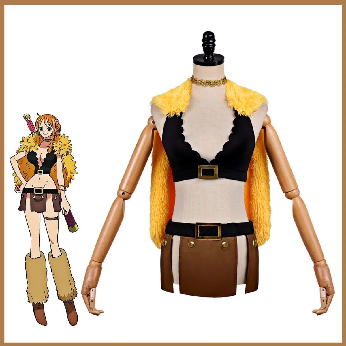 Anime Elbaph Nami Cosplay Costume Black Tight-fitting Tops Plush Shawl Coat Outfits Woman Sexy Carnival Halloween Suit - view 2