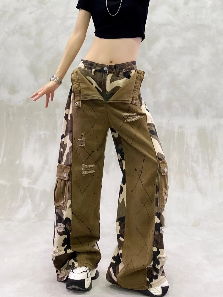 

Женские камуфляжные джинсы Jesns в готическом стиле Y2k, рваные джинсы-карго, мешковатые брюки в стиле Харадзюку, винтажные джинсовые брюки 90-х годов, мусорная одежда 2000-х, 2025 г.