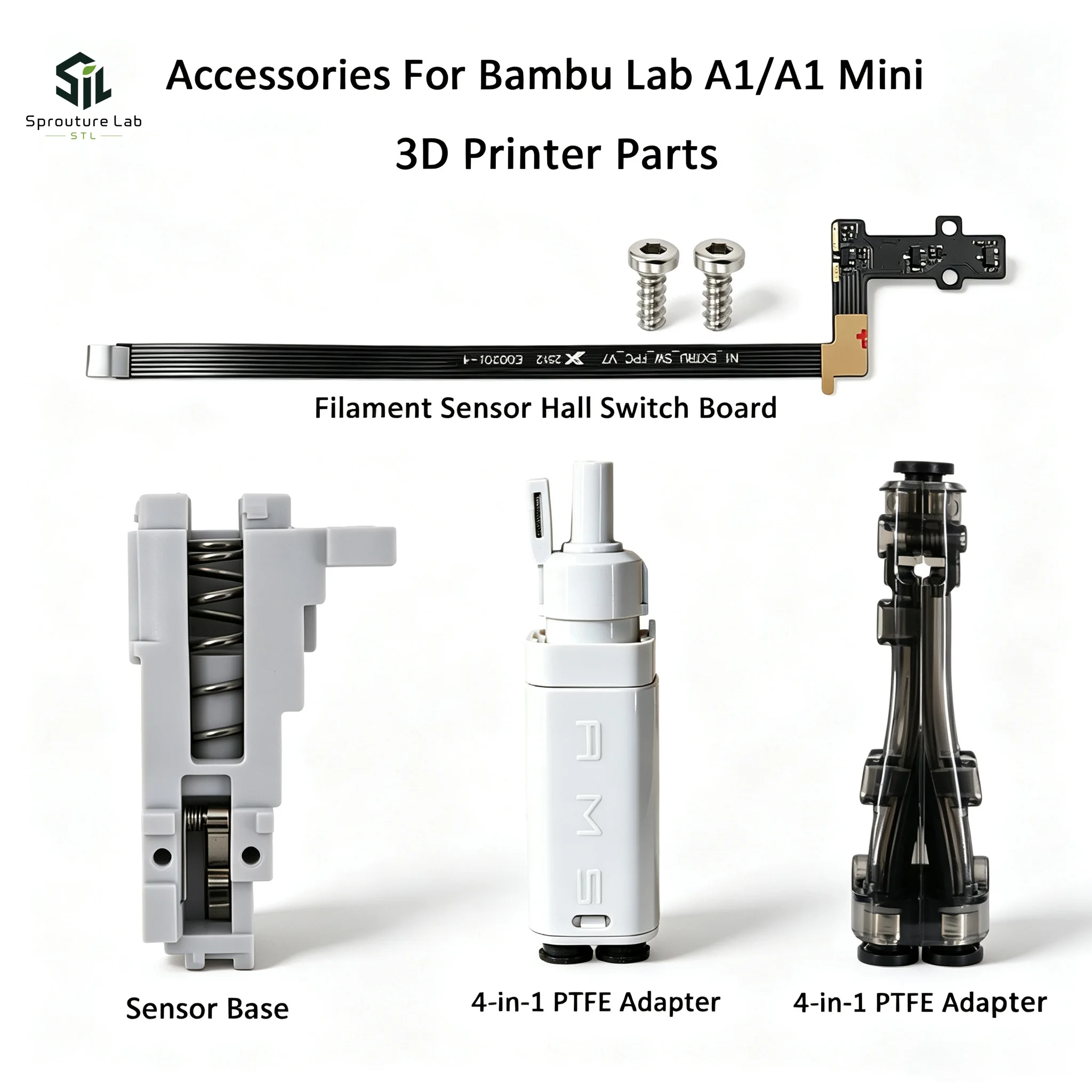 For Bambu Lab A1 4-in-1 PTFE Adapter A1 Sensor Base A1 Mini Extruder Filament Sensor Hall Switch Board For A1 Accessories Parts