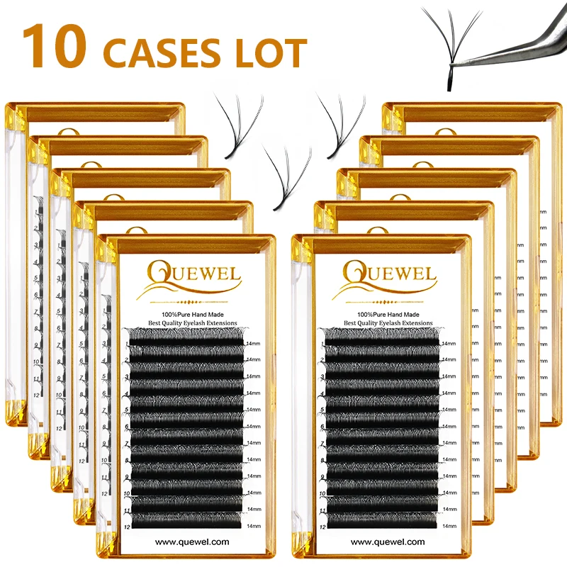 Quewel 10pcs 3D W Shape Premade Volume Lash W Style Faux Mink False Eyelashes Extensions Soft Natural Easy Dense Private Label