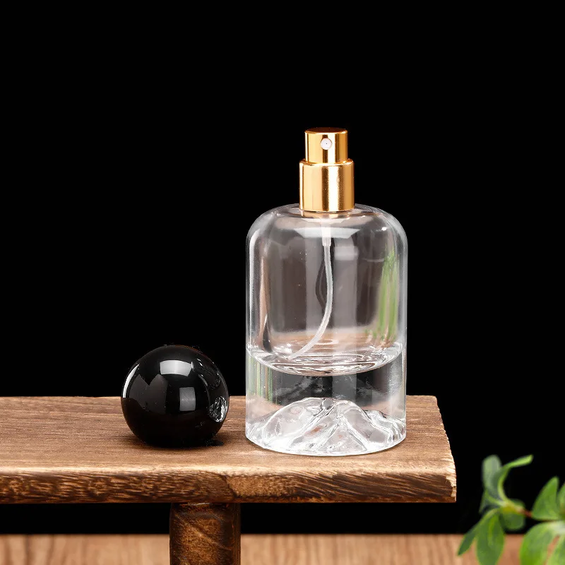 5pcs Clear Glass Bottles Round Ball Lid Gold Silver Spray Crimp Pump Atomizer Empty Thick Bottom Perfume Bottle 30ml 50ML100ML