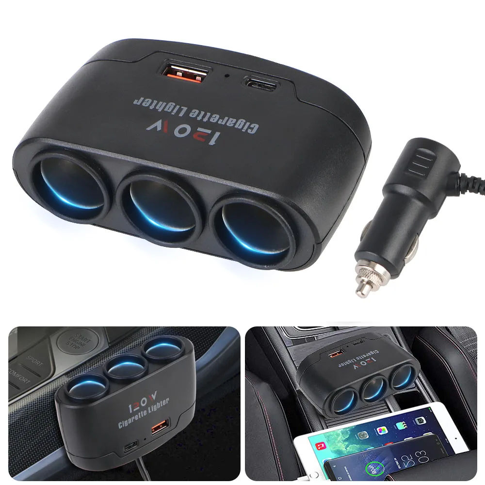 12V 24V 3 in 1 Dual USB Socket 120W Splitter Car Accessories Car Charger Adapter Multifunctional Quick Charge For Phone IPad