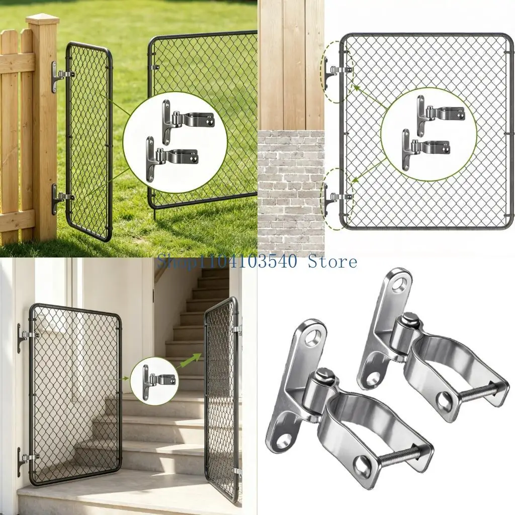 02DC Outdoor Fence Mounting Set, 2 Piece 304 Metal Gate Support Parts with Post Clamp Form for Yard Entry, Farm Repair, and
