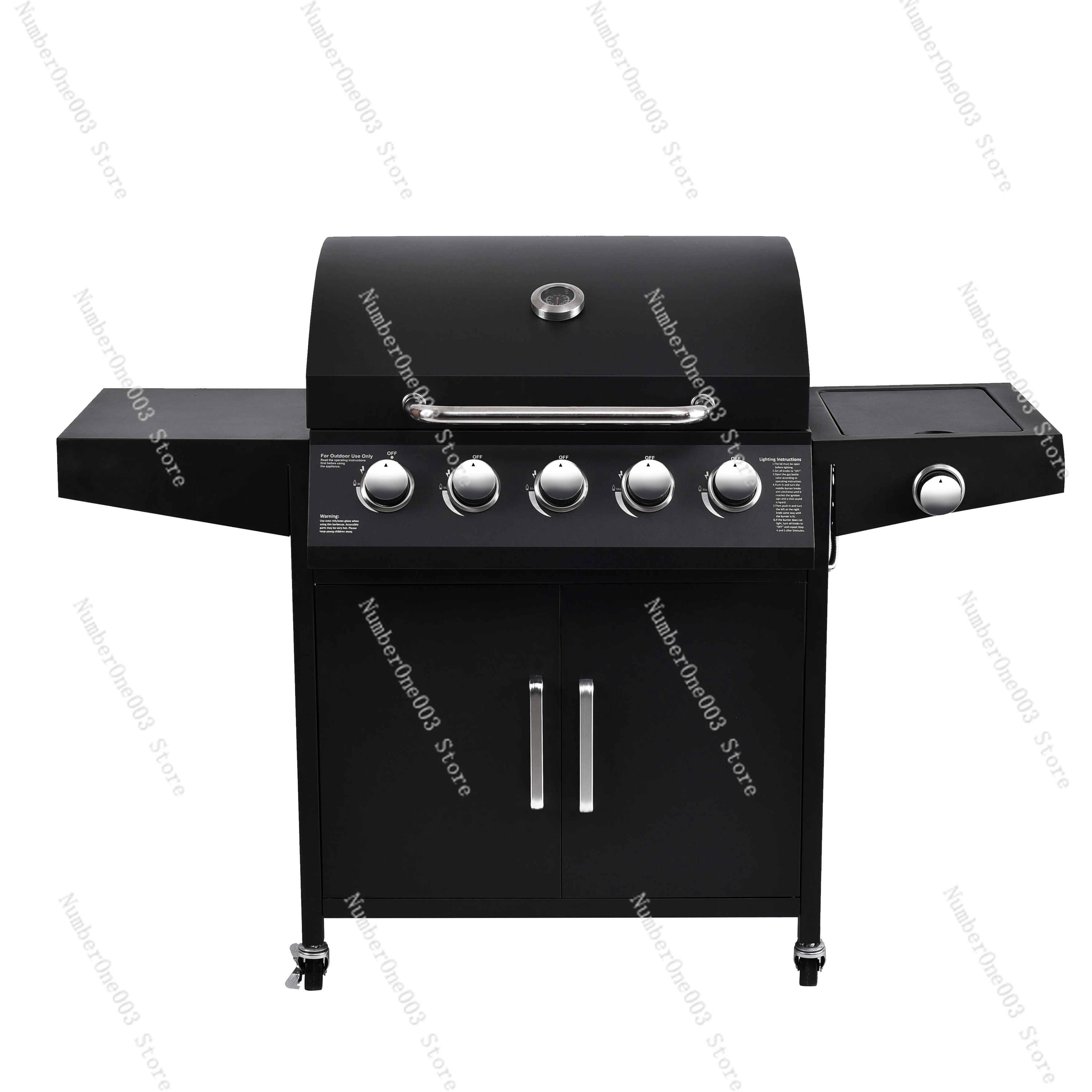 Smokeless Propane Gas Grill for Outdoor Camping, BBQ Cooking Oven, Barbecue Gas Rotisserie, Table Grill with Side Stove, 5 Burne