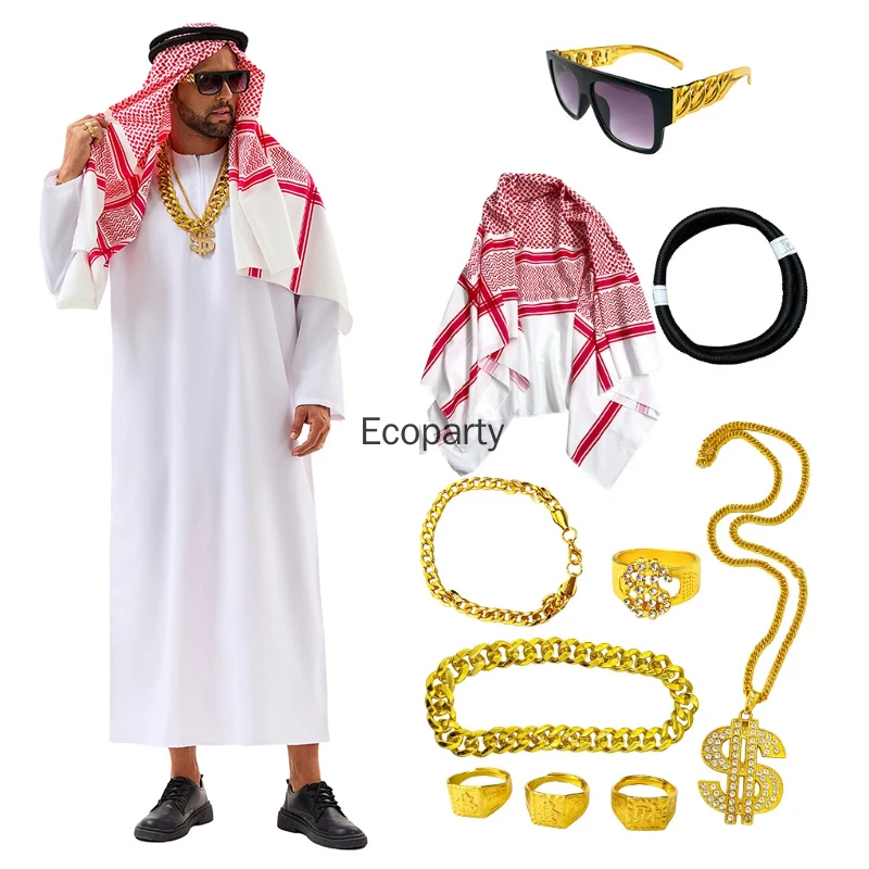 جديد الكبار الرجال العربية الشيخ زي الشرق الأوسط الملابس سلطان الأبيض رداء أحمر عقال بوريم هالوين فستان بتصميم حالم