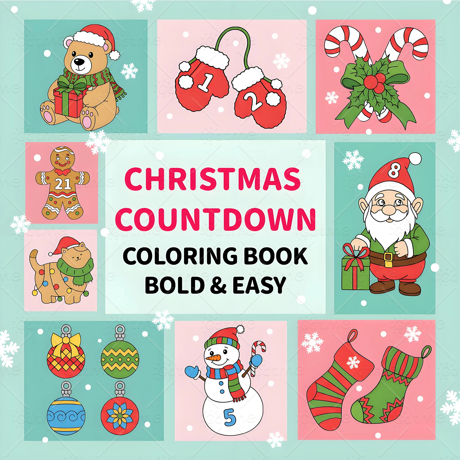 CHRISTMAS COUNTDOWN Bold-easy Patterns Coloring Book for Adults Cute Drawing Book Perfect Gift for Party and Birthday