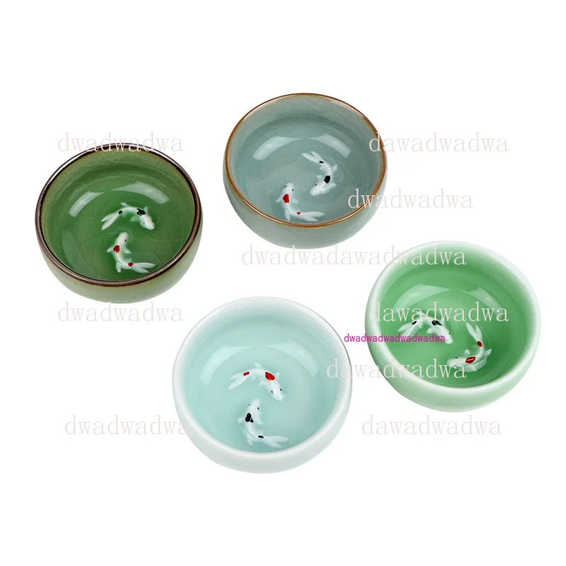 

60 мл фарфоровые чайные чашки с кракле «Золотая рыба» из селадона, нежная чашка для чая Longquan, чаша для чая, кунг-фу, сервизируемая китайская чашка для чая, чайная чашка