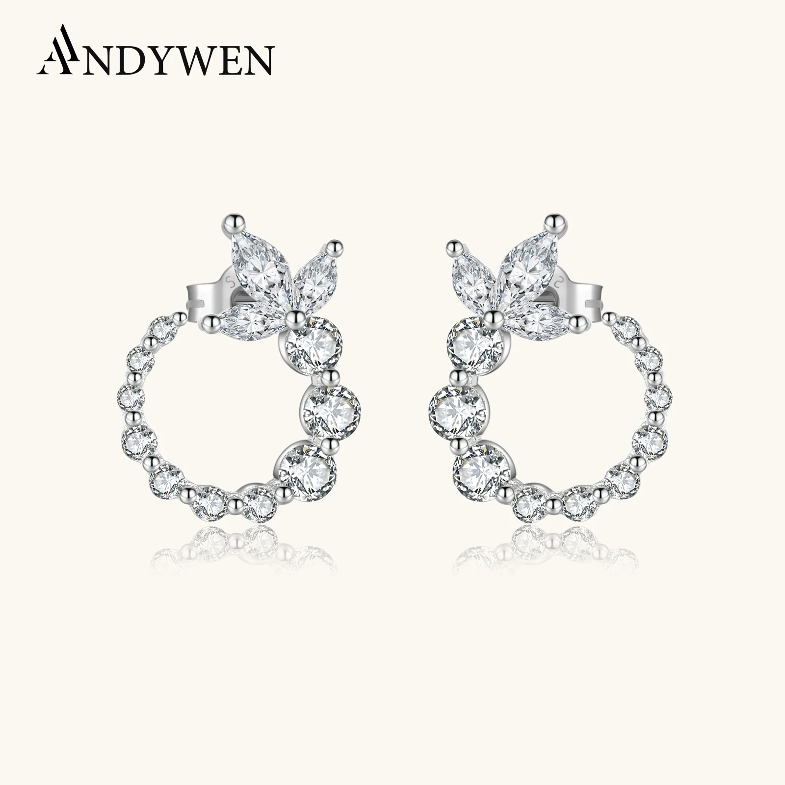 

ANDYWEN 925 Sterling Silver Sparkling Leafs Halo CZ Zircon Stud Earrings 2025 Romantic Sweet Date Night Gift Women Jewelry