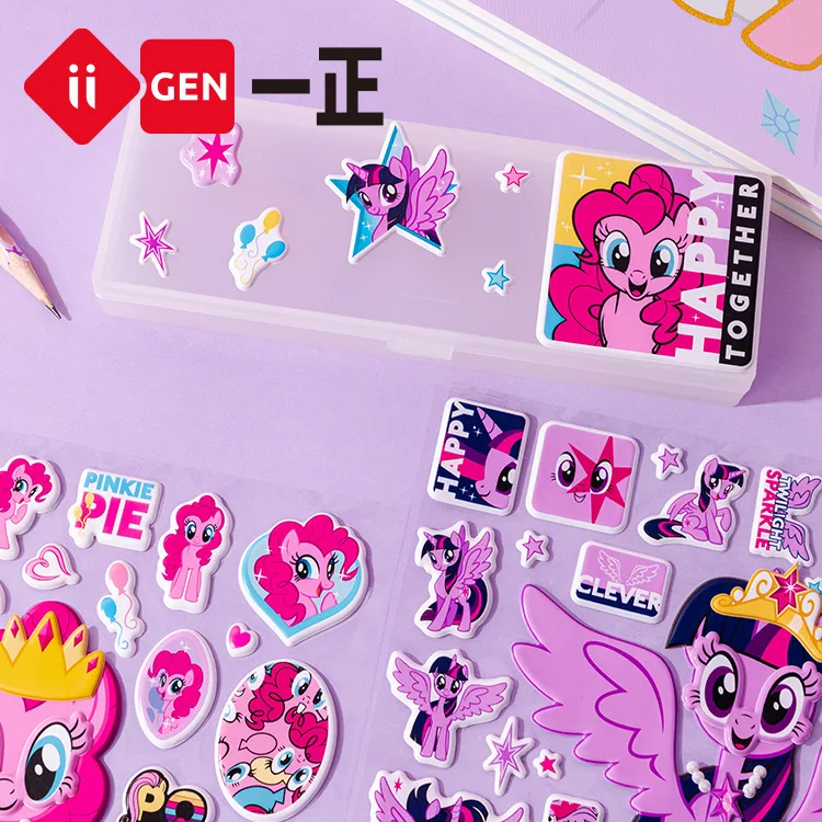 Miniso My Little Pony Bubble Dress Up Stickers Packs Anime Cartoon Stereoscopic Children\'S Stationery Stickers 12pcs DIY Sticker