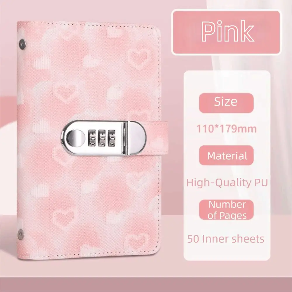 Password Lock Cash Savings Book PU Leather Heart Print Coin Savings Challenge Organizers Waterproof Design Large Capacity