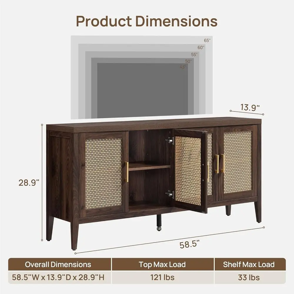 59'' TV Stand or 55 65 Inch TV, ern TV ole or Living Room | Large Entertainment Center with 4 Storage Cabi, Tall Teion Stands Wo