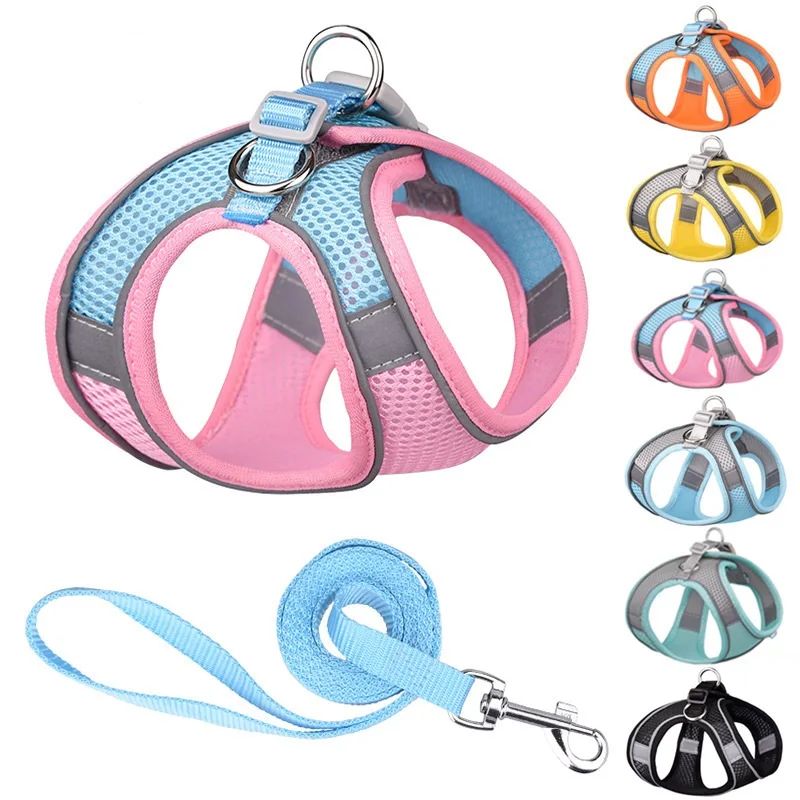 Hondenharnas Leash Set voor kleine honden Verstelbare Puppy Cat Harness Vest Franse Bulldog Chihuahua Pug Outdoor Walking Lead Leash