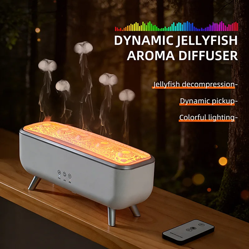 Simulated Volcanic Lava Humidifier with Color Lighting Aroma Diffuser Remote Control 5 Nozzles 2 Fog Modes Dancing Jellyfish for