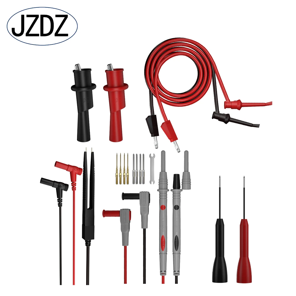 JZDZ18pcs Zestaw przewodów pomiarowych do multimetru elektrycznego z zaciskami krokodylkowymi Hak testowy Sonda testowa Profesjonalny zestaw 1000V 20A JT0088