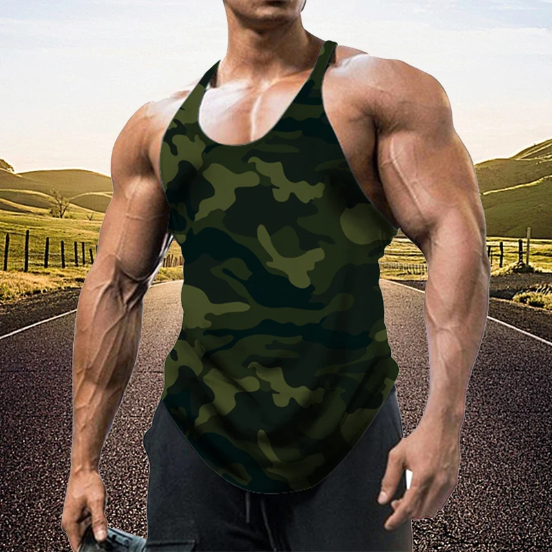 Man Sleeveless Shirt Summer Camouflage Tank Top Gym Vest Fitness Wear Bodybuilding Running Muscle Exercise Tshirt Men\'s Clothing