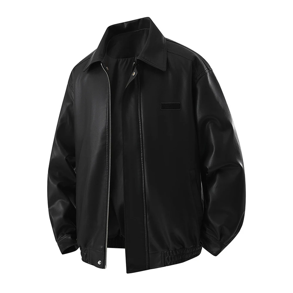 Spring Autumn Men's Cargo Faux Leather Fashion Man Loose Fit Streetwear Motorcycle Zipper Coats Men Windbreaker Leather Blazer