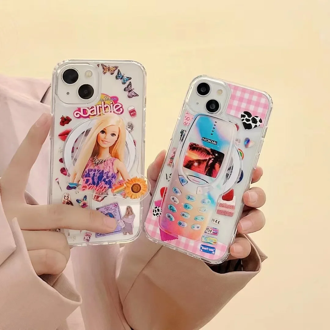 

Barbies dolls cute pink with stand For Magsafe Magnetic Phone Cases For iPhone 15 14 13 12 11 Pro Max Back Cover