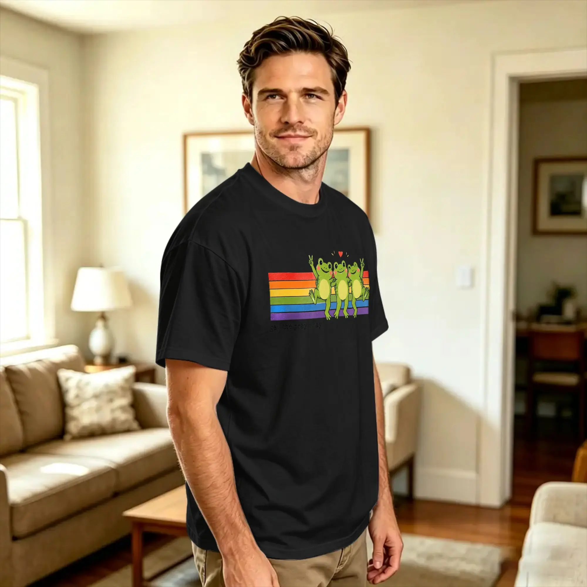 Men's Gay the Pray Away Frogs LGBT Pride Rainbow LGBTQ T Shirts  100% Cotton Tees Summer Streetwear Short Sleeves T-Shirt O Neck