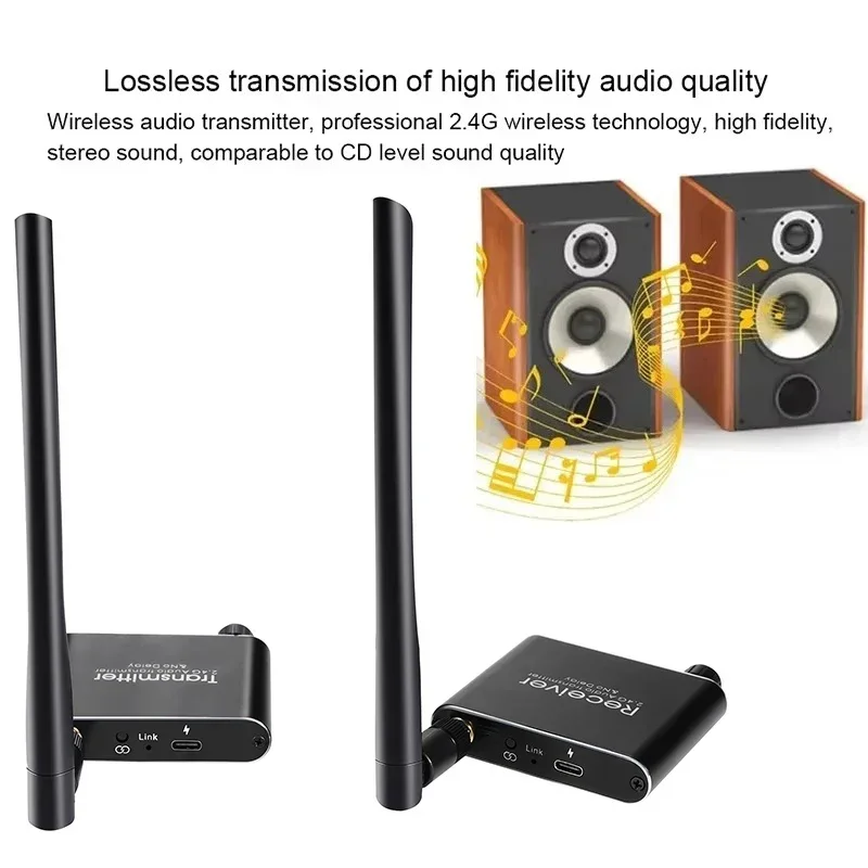 

50M 2.4G Digital Wireless Audio Transmitter and Receiver Wireless Audio Adapter with 3.5mm R/L RCA Converter for TV Box DVD PC