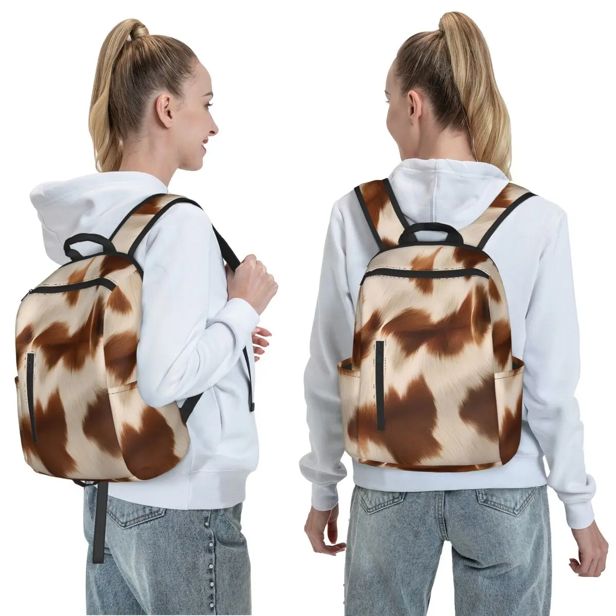 Stylish Cow Fur Cowhide Texture Cow Skin Print Patter Backpack Daypack Kids BookBag School Bag Shoulder Bags for Men Women