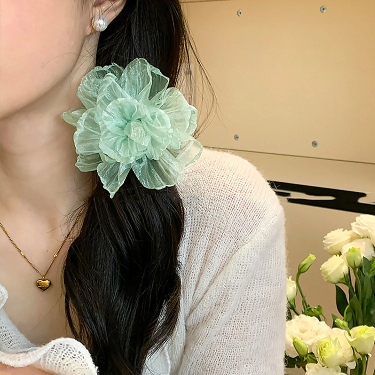 9.5CM Mesh Flower Yarn Hair Clip Cute Princess Side Duckbill Clip Sweet Girl Hairpins Barrettes Headwear Hair Accessories