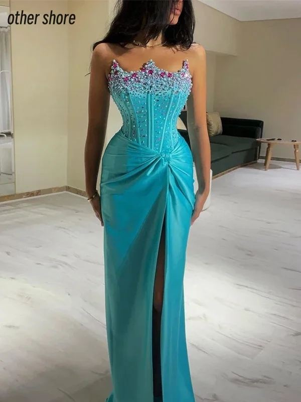 Other Shore Elegant Vintage Sexy Green Crystal Beading Mermaid Stylish Customize Formal Occasion Prom Dress Evening Party Gowns