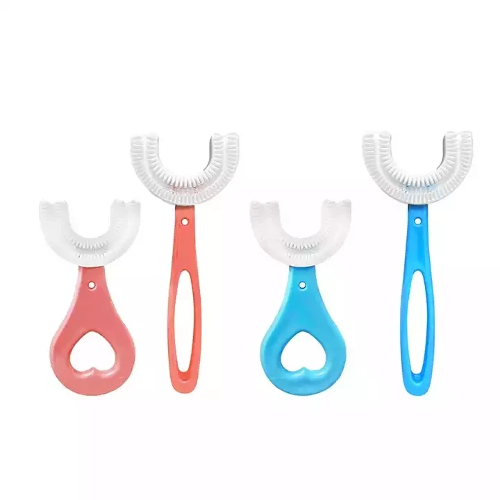 Cepillo de dientes portátil en forma de U para bebés y niños, mordedor 360 de silicona suave para pasta de dientes