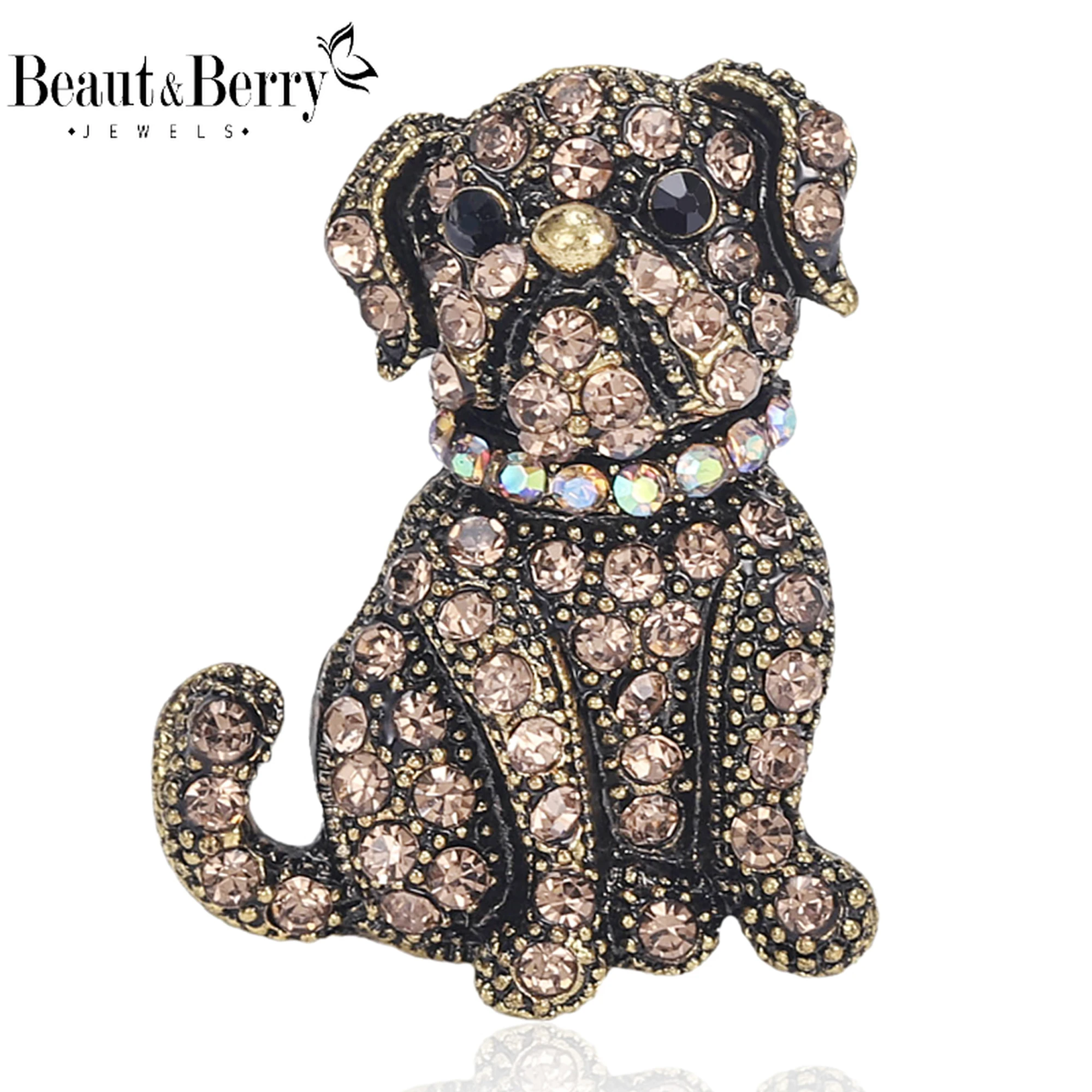

Beaut&Berry Classic Rhinestone Dog Brooches for Women Animal Pins Casual Party Accessories New Year Gifts Friends Decoration
