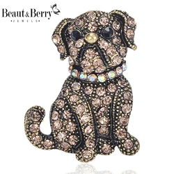 Beaut&Berry Classic Rhinestone Dog Brooches for Women Animal Pins Casual Party Accessories New Year Gifts Friends Decoration