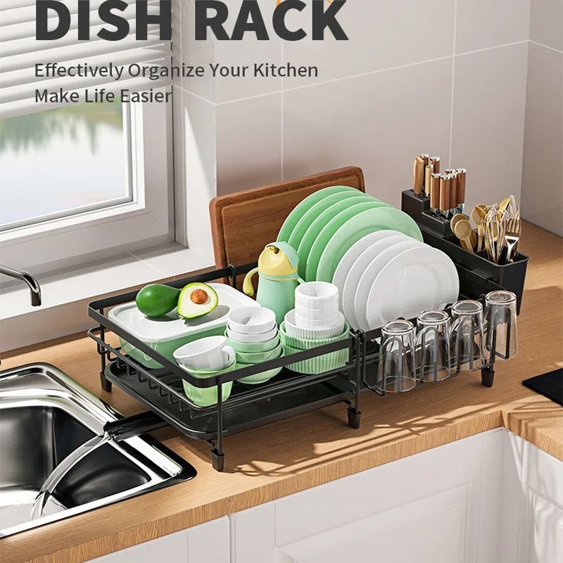 Kitchen Bowl Drainer Rack Double Layer Extendable Drainage Dish Rack Multifunctional Dish Kitchenware Cup Countertop Organizer