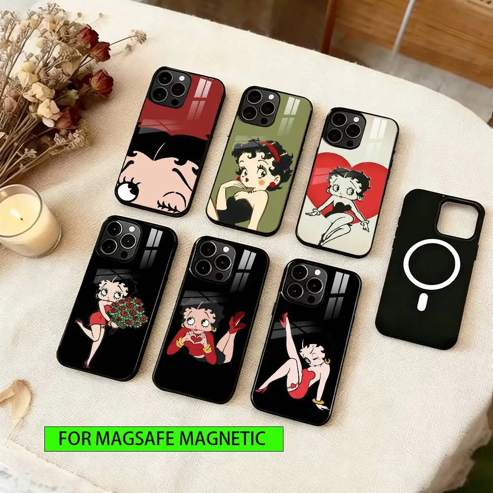 

Cartoon Betty Boop Phone Case For iPhone17,16,15,14,13,12,11 Plus,Pro Magnetic with Magsafe Wireless Charging