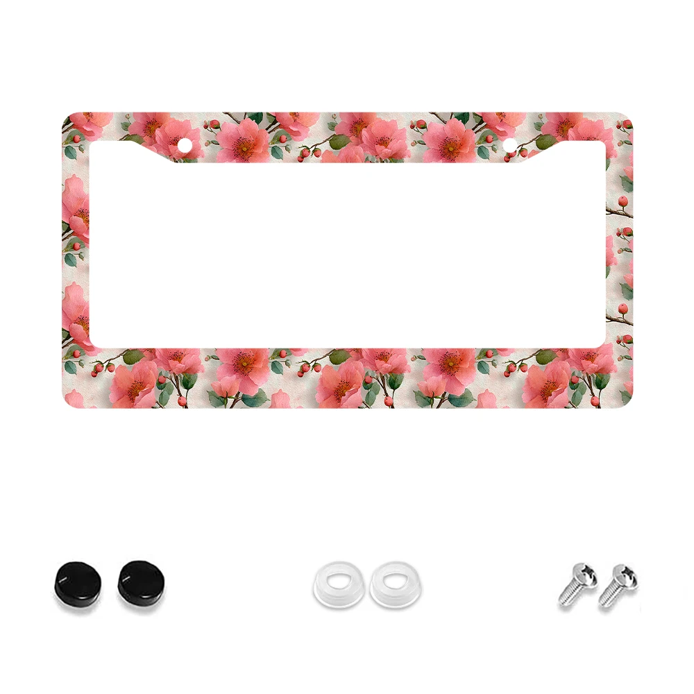

1 шт. рамка номерного знака с розовым цветочным узором и 2 отверстиями, алюминиевый материал, 6x12 дюймов, с комплектом винтов, ретро-новинка для украшения автомобиля