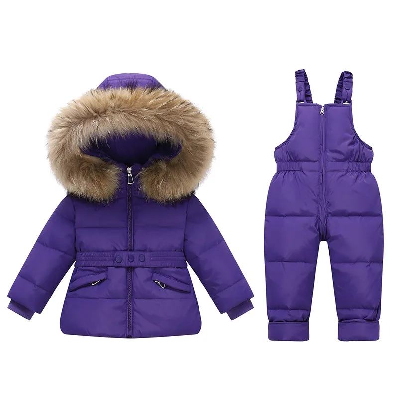 

2025 Winter Children Girl Clothes Set -30 Degree Fur Hood Kid Baby Girl Down Jacket Jumpsuit Toddler Girls Overalls Outwear Coat