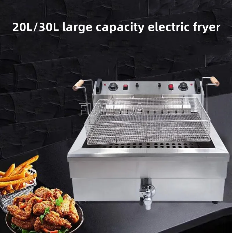 20L/30L Commercial Electric Fryer Potato Tower Machine French Fries Fritters Deep Fryer Frying Machine with Oil Drain Faucet