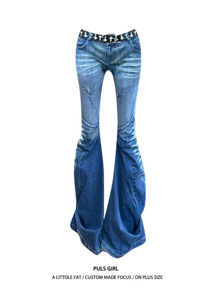 

Washed Gradual Folded American Millennium Hot Girl Jeans Women's Slimming Long Pants High Waist Street Style Casual Fashion