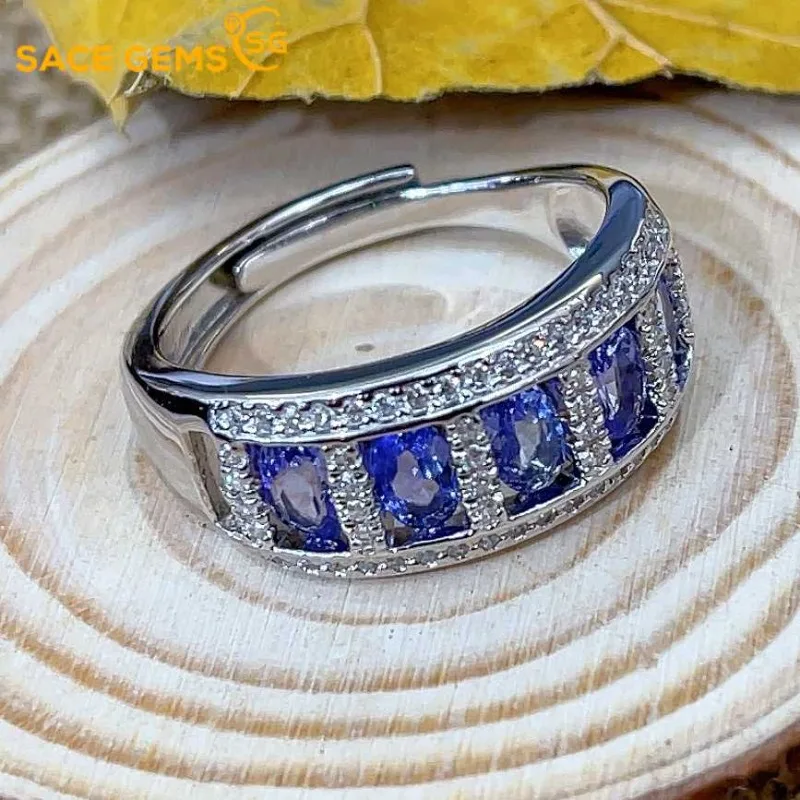 

SACE GEMS New Luxury 925 Sterling Silver 3*5MM Natural Tanzanite Gemstone Rings for Women Engagement Cocktail Party Fine Jewelry