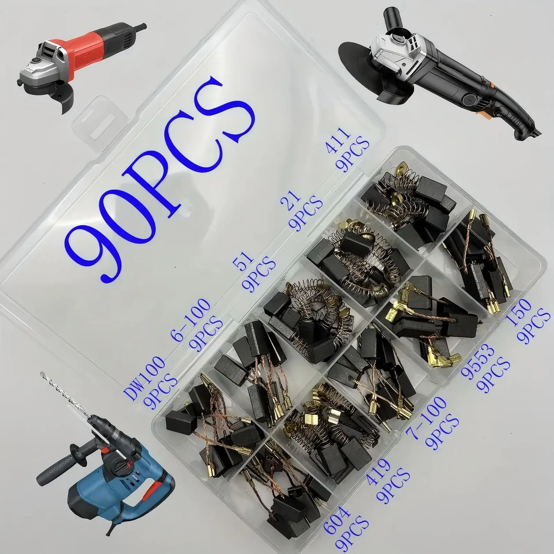 

90 шт. угольные щетки для электроинструментов, подходят для электрических молотков, угловых шлифовальных станков, циркулярных пил и других ремонтов электроинструментов