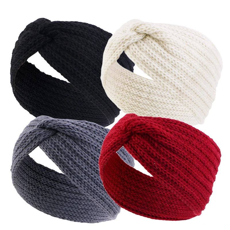 4PCS Winter Warm Knit Twist Headband Wide Elastic Hair Wrap for Women Daily Makeup Sports Hair Accessories