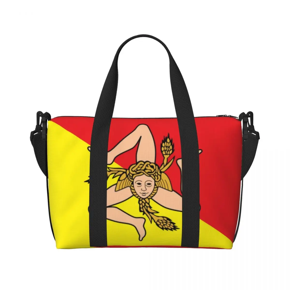 Custom Italian Island Sicily Flag Tote Bag Women Large Capacity Sicilian Bandiera Beach Gym Shoulder Travel Bag