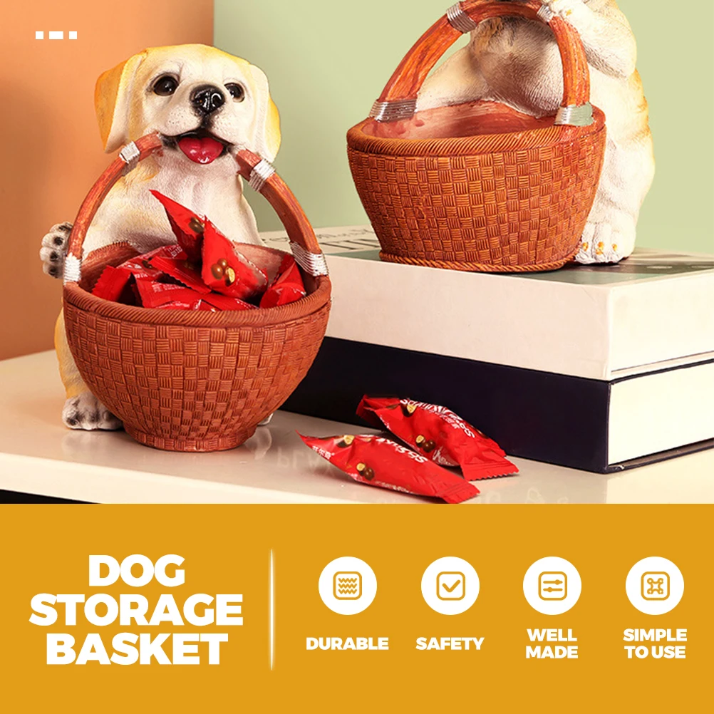 

Labrador Storage Basket Resin Dog Statue Brown Key Holder Decorative Tray Home Decor Artistic Gift Pastoral Style Candy Box