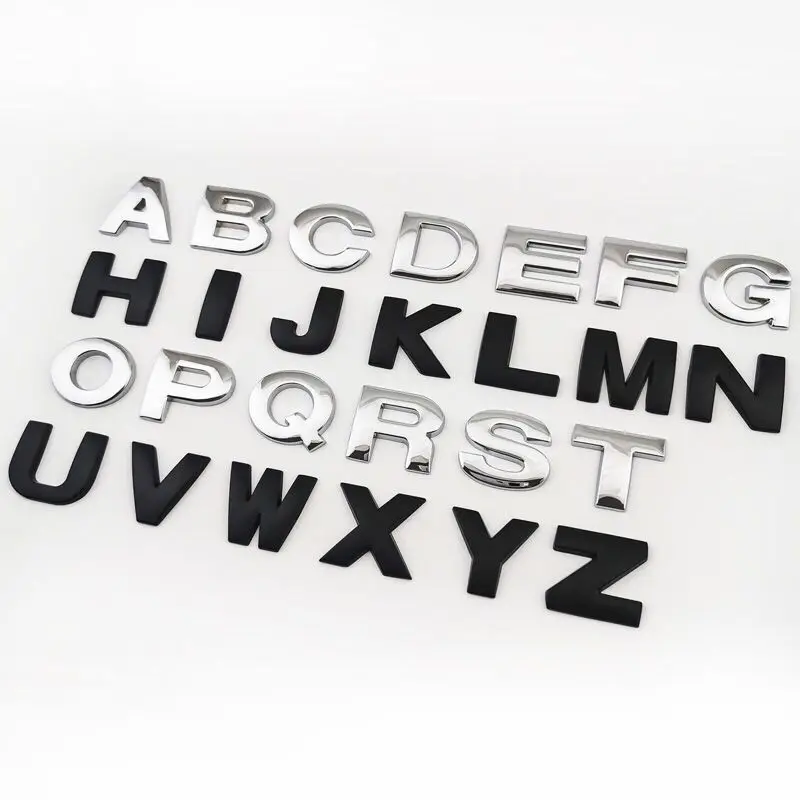 

25mm 45mm DIY 2015 3D Sharp Letters Numbers Full Alphabat Nameplate Logo Trunk Badge Sticker I Love Any Cars Black Chrome