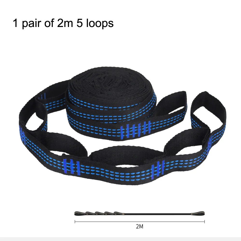 Pair of Special Reinforced Polyester Hammock Straps 2 Meters 5 Loops Adjustable Tree Hanging Belts Hammock Ropes