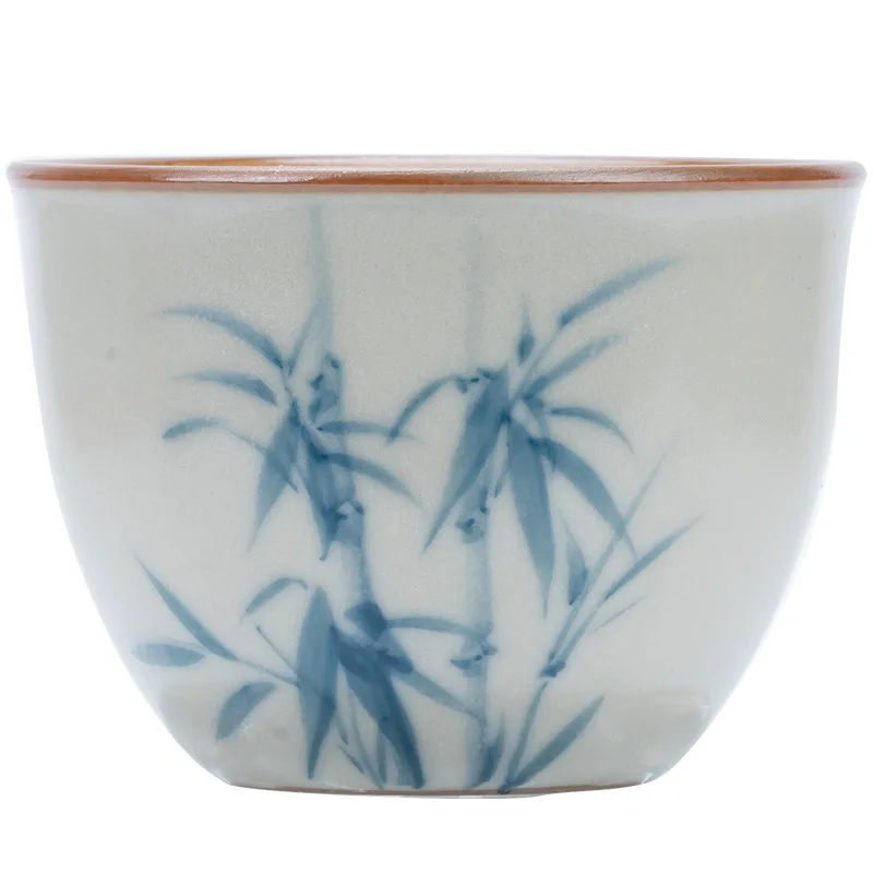 Hand Painted Bamboo Leaf Yellow Ru Ware Tea Cup Household Kung Fu High-Grade Personal Ceramic Single Set